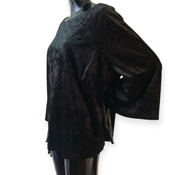 Eloquii Crushed Velvet Black Flare Sleeve Top Size 18 - Picture 4 of 7